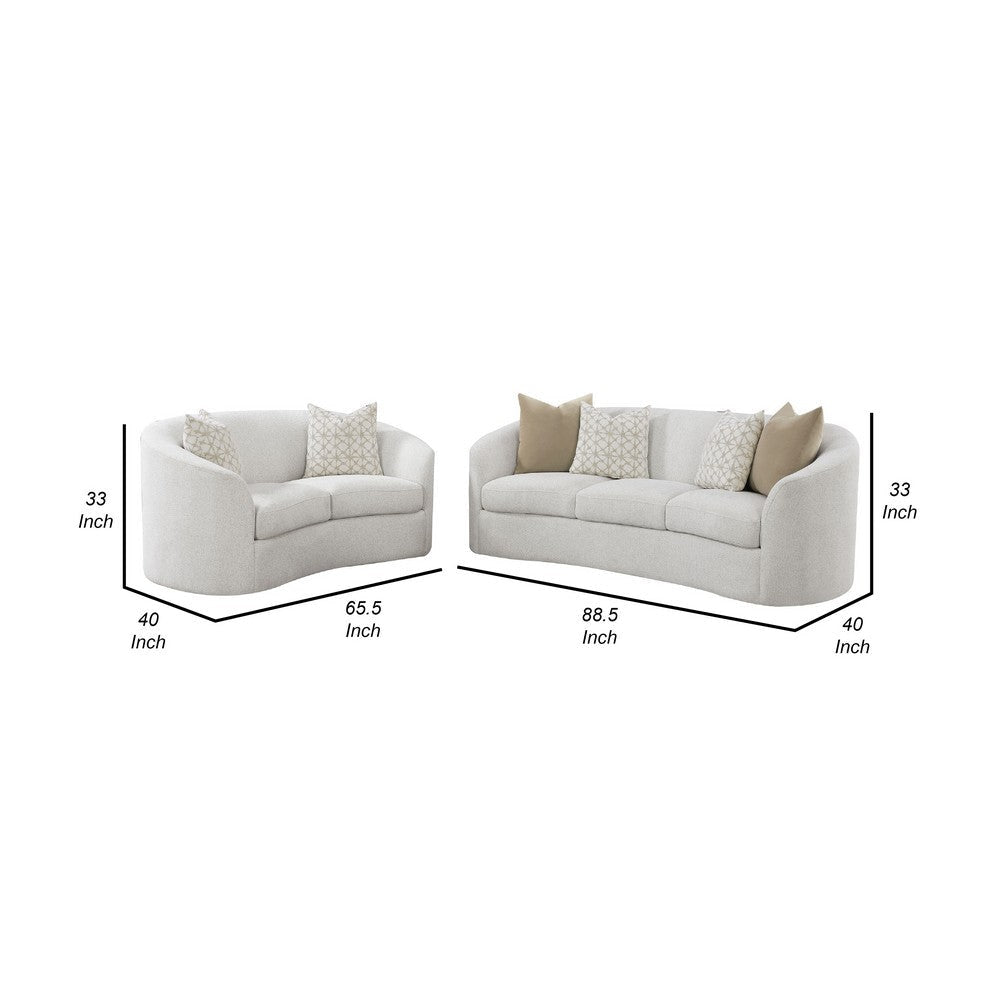 Tia 2pc Living Room Sofa Set w/ 6 Accent Pillows | White Boucle BM337745