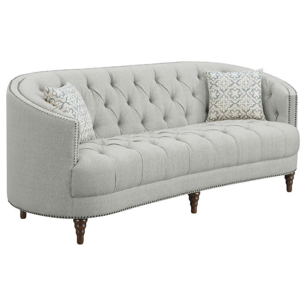 Tiffy 2pc Sofa Loveseat Set | C Shaped Gray Button Tufted Woven Fabric BM337747