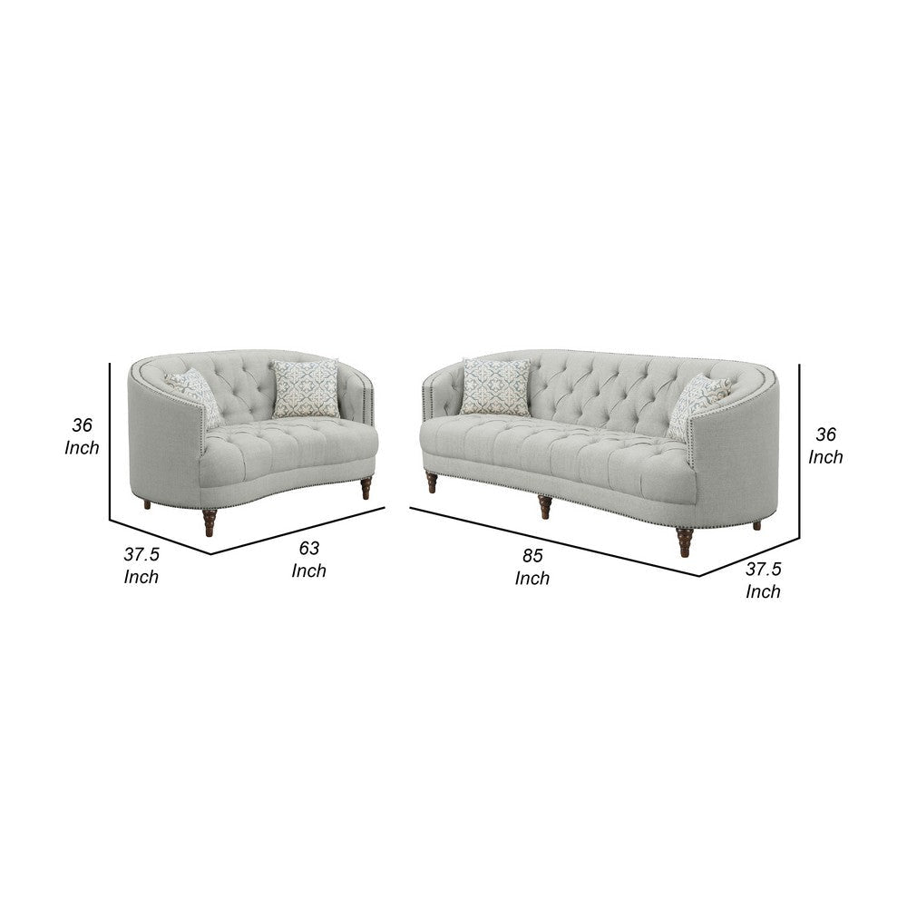 Tiffy 2pc Sofa Loveseat Set | C Shaped Gray Button Tufted Woven Fabric BM337747