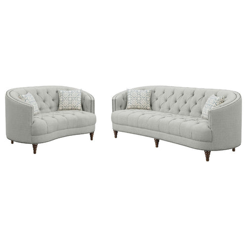 Tiffy 2pc Sofa Loveseat Set | C Shaped Gray Button Tufted Woven Fabric