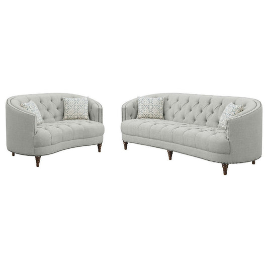 Tiffy 2pc Sofa Loveseat Set | C Shaped Gray Button Tufted Woven Fabric