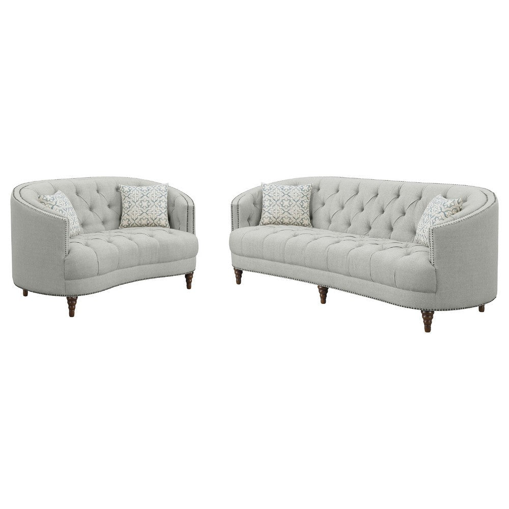 Tiffy 2pc Sofa Loveseat Set | C Shaped Gray Button Tufted Woven Fabric