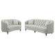 Tiffy 2pc Sofa Loveseat Set | C Shaped Gray Button Tufted Woven Fabric