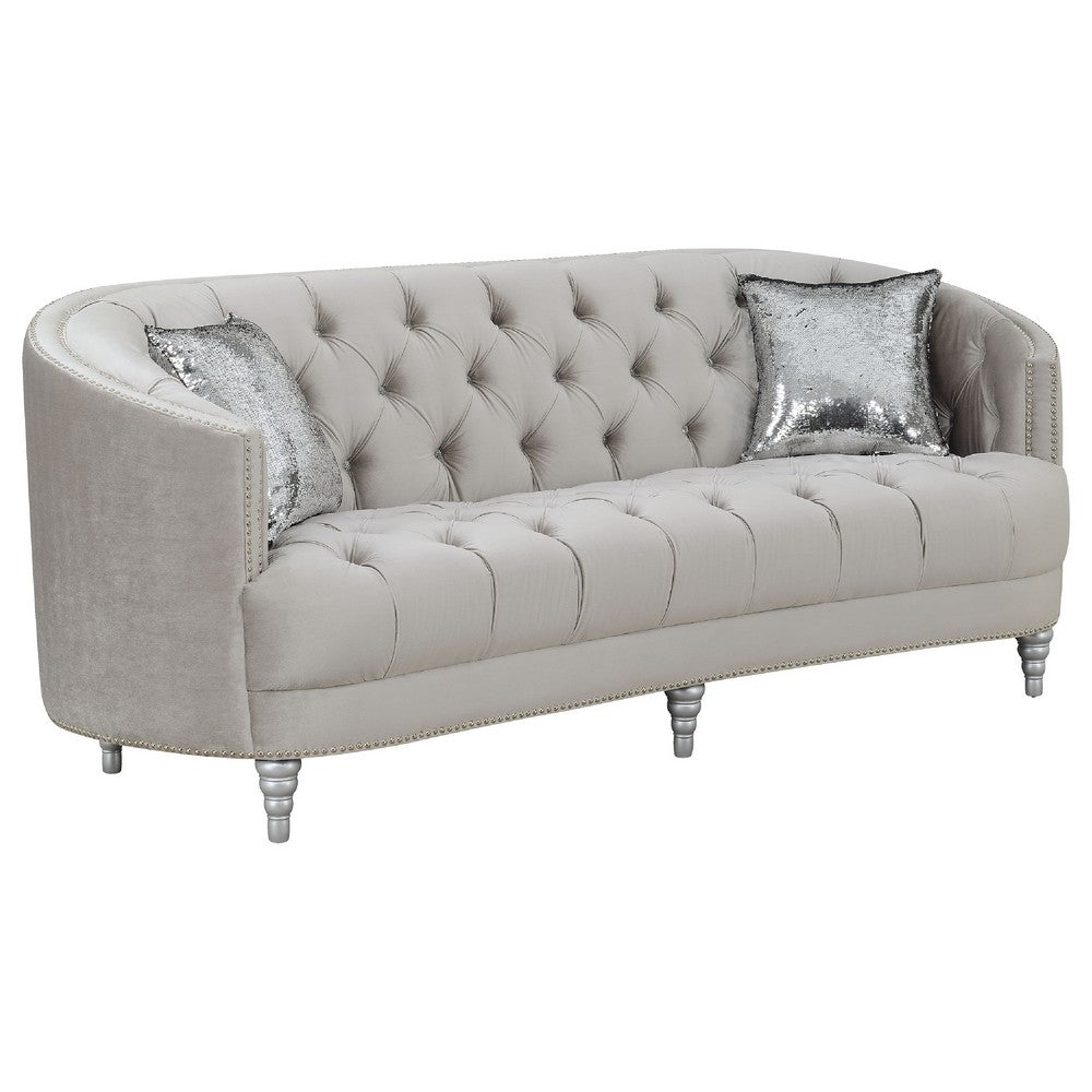 Tiffy 2pc Sofa Loveseat Set | C Shaped Gray Rhinestone Tufted Velvet
