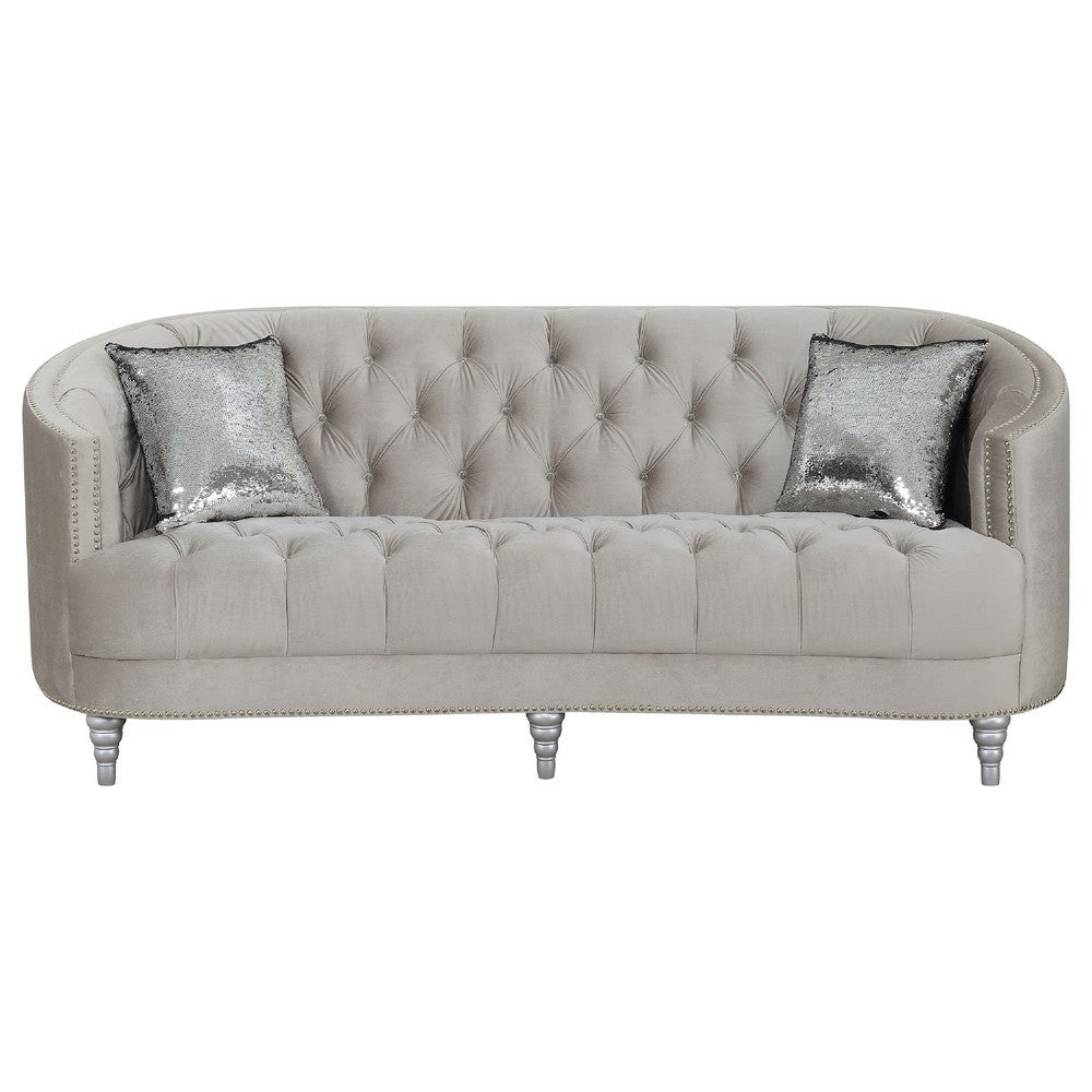 Tiffy 2pc Sofa Loveseat Set | C Shaped Gray Rhinestone Tufted Velvet