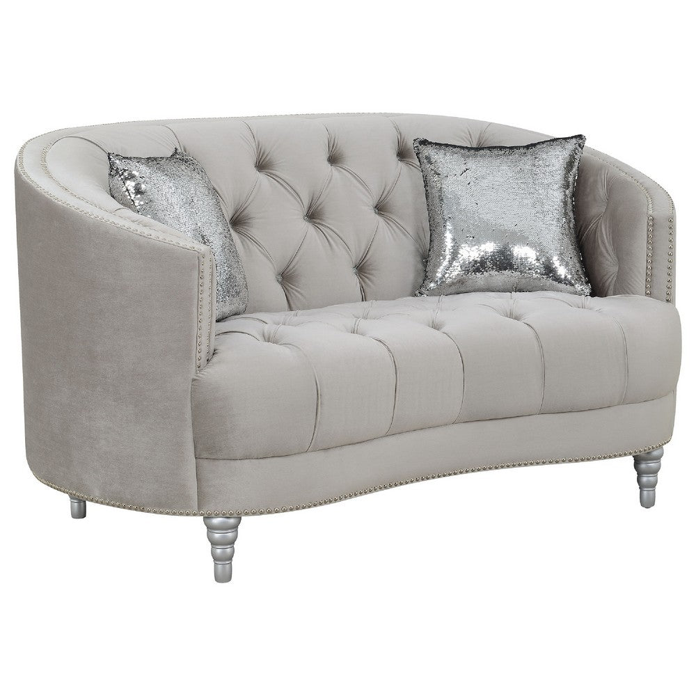 Tiffy 2pc Sofa Loveseat Set | C Shaped Gray Rhinestone Tufted Velvet