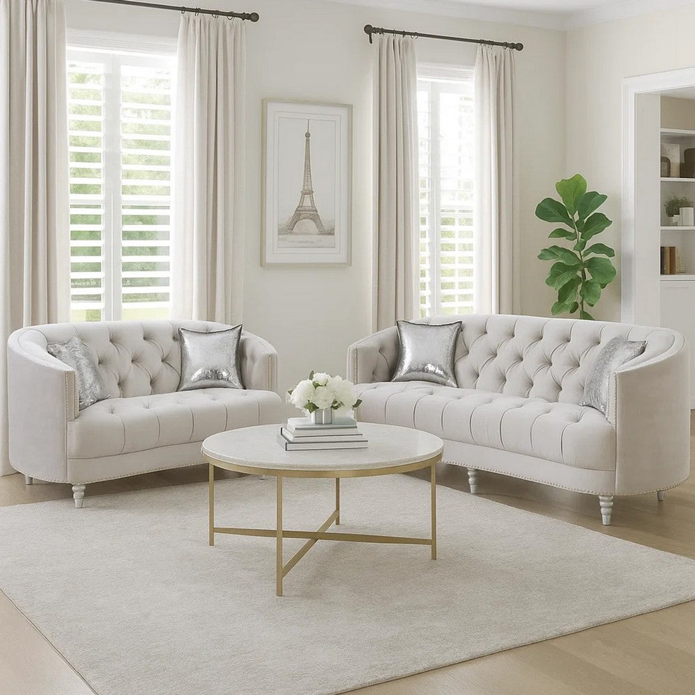 Tiffy 2pc Sofa Loveseat Set | C Shaped Gray Rhinestone Tufted Velvet