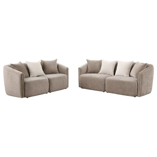 Tovi 2pc Living Room Set | Shelter Back Sofa | 7 Accent Pillows | Latte Chenille