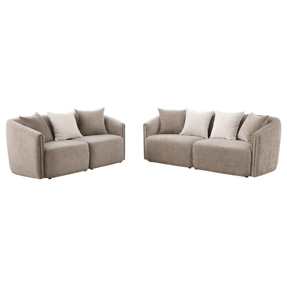 Tovi 2pc Living Room Set | Shelter Back Sofa | 7 Accent Pillows | Latte Chenille