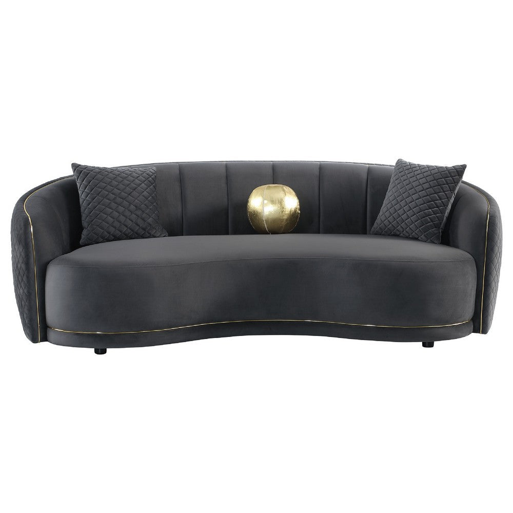 Buo 2pc Living Room Set | Sofa & Loveseat | Gold Trim | Dark Gray Velvet BM337753