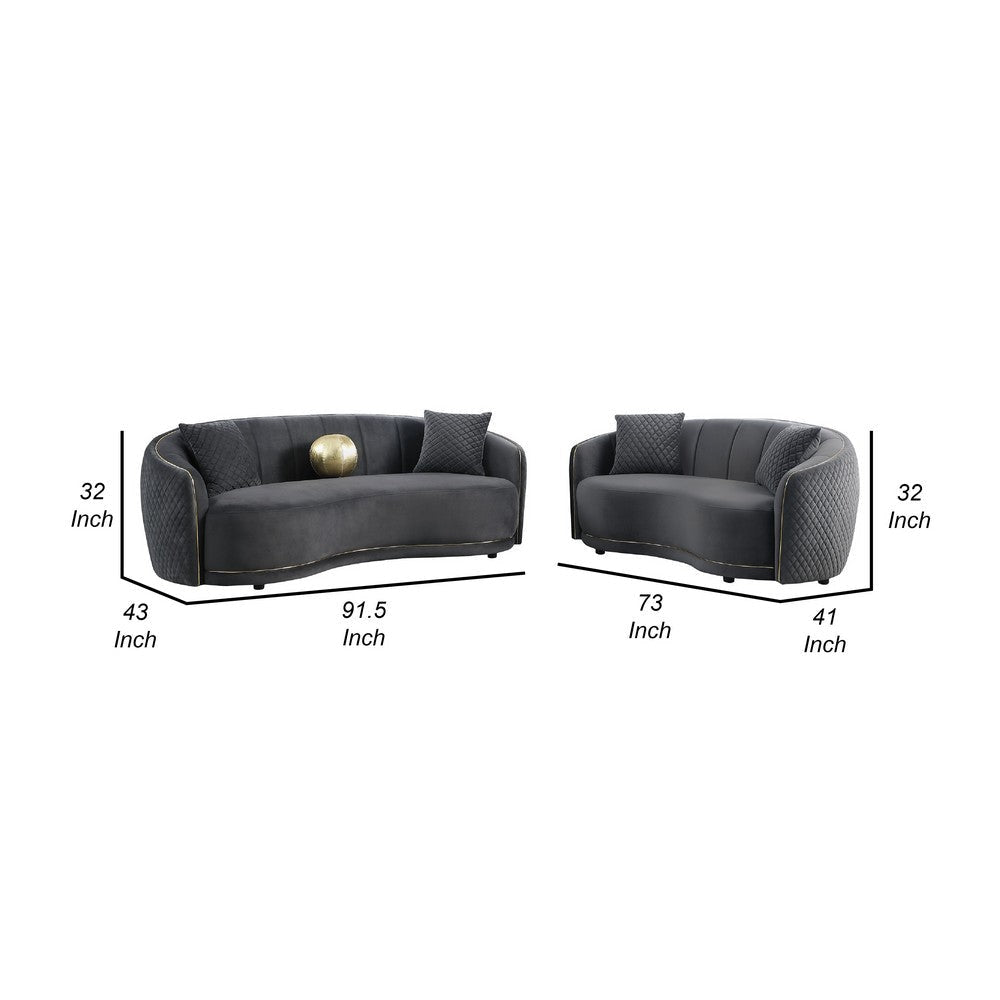 Buo 2pc Living Room Set | Sofa & Loveseat | Gold Trim | Dark Gray Velvet BM337753