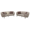 Zui 2pc Sofa Loveseat Set | Modern Curved Shape Beige Tufted Fabric | 4 Pillows