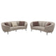 Zui 2pc Sofa Loveseat Set | Modern Curved Shape Beige Tufted Fabric | 4 Pillows