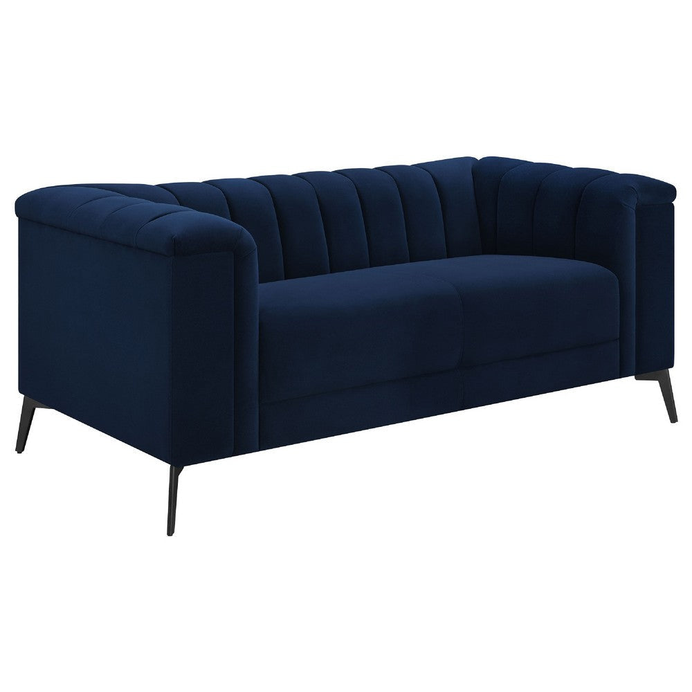 Avvy 2pc Sofa Set | Tuxedo Arms | Black Metal Legs | Blue Matte Velvet BM337756