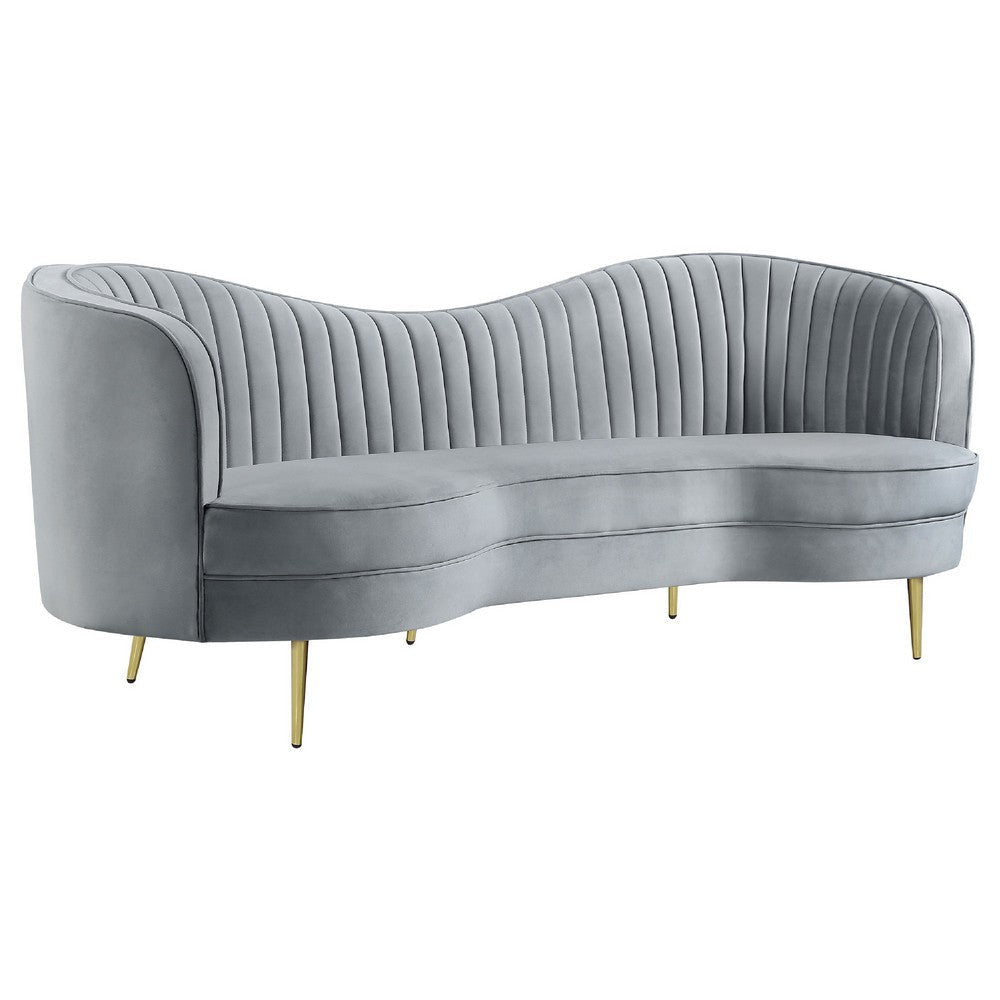 Enzo 2pc Living Room Sofa Set | Modern Curved | Gray Channel Tufted Velvet BM337765