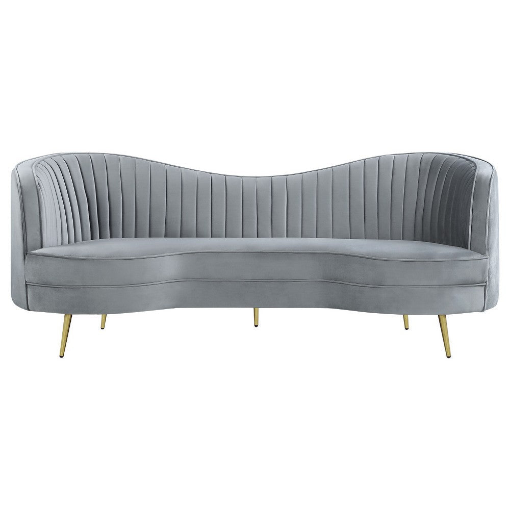 Enzo 2pc Living Room Sofa Set | Modern Curved | Gray Channel Tufted Velvet BM337765
