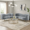 Enzo 2pc Living Room Sofa Set | Modern Curved | Gray Channel Tufted Velvet
