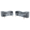 Enzo 2pc Living Room Sofa Set | Modern Curved | Gray Channel Tufted Velvet BM337765