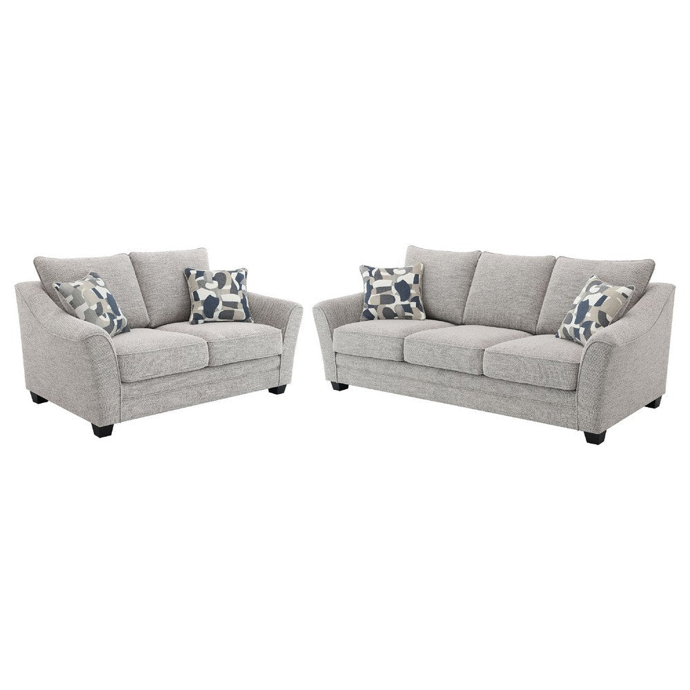 Kito 2pc Living Room Sofa Set | Modern Sloped Arms | Light Gray Boucle