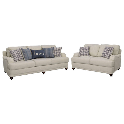 Liya 2pc Sofa & Loveseat Set | 7 Blue Pillows | Light Gray