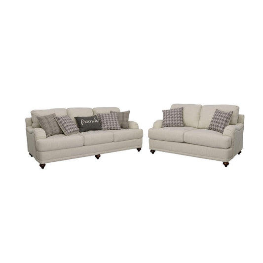Liya 2pc Sofa Loveseat Set | Espresso Brown Legs | 7 Throw Pillows | Gray