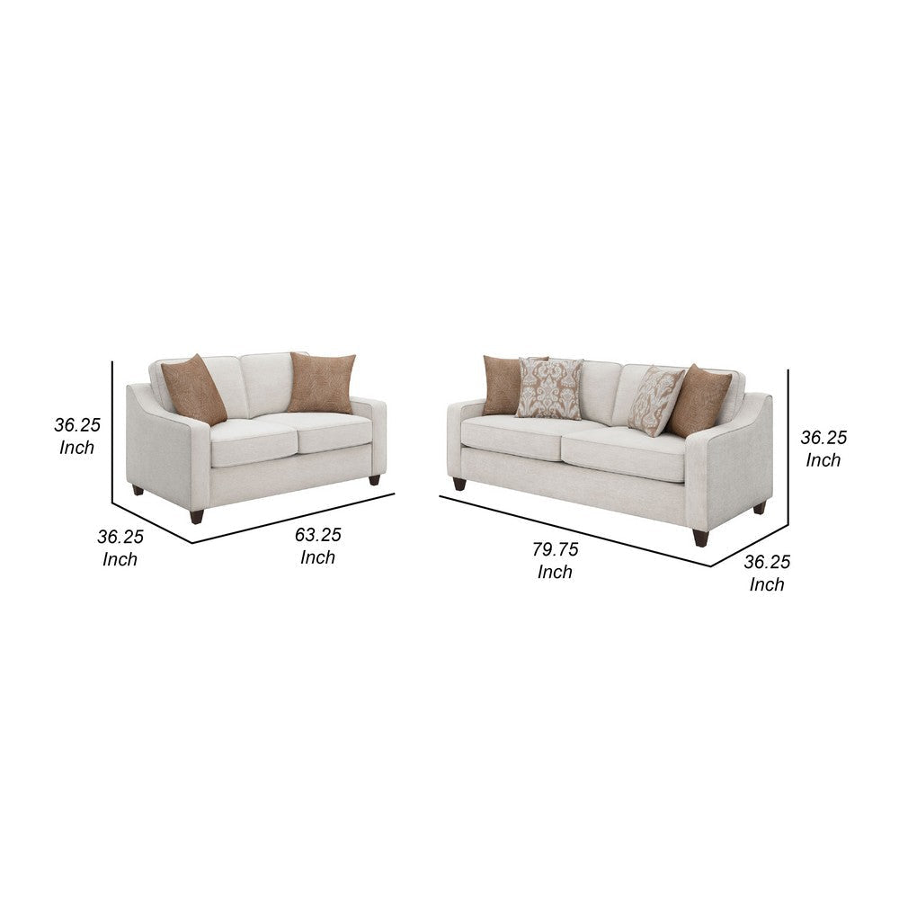 Kristy 2pc Modern Sofa Set | Sloped Track Arms | Beige Chenille BM337781