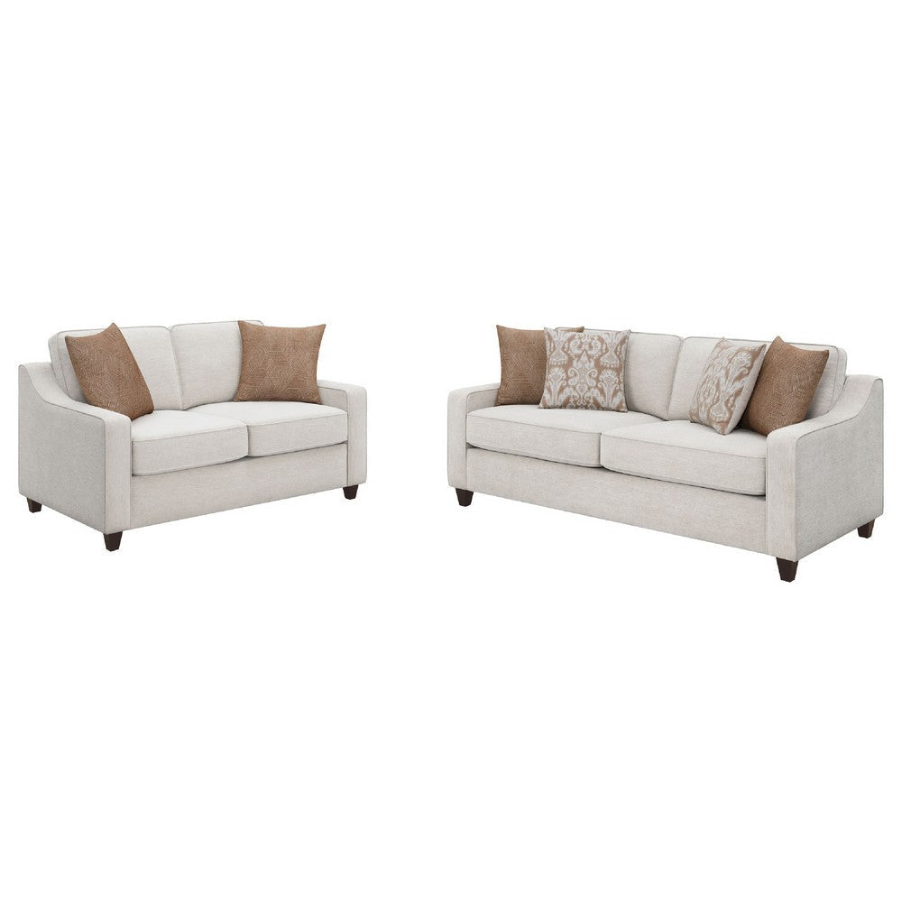 Kristy 2pc Modern Sofa Set | Sloped Track Arms | Beige Chenille