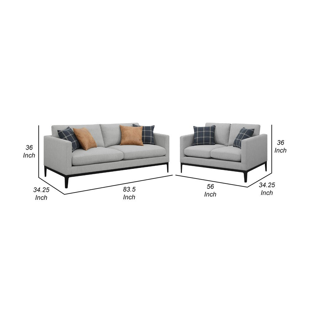 Azzy 2pc Sofa & Loveseat Set | Modern Track Arms | Light Gray Fabric BM337783