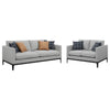 Azzy 2pc Sofa & Loveseat Set | Modern Track Arms | Light Gray Fabric