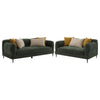Dija 2pc Sofa Set w/ 7 Throw Pillows | Slim Metal Legs | Green Chenille