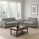 Bow 2pc Sofa Set w/ Track Arms & Tapered Legs | Gray Grid Tufted Fabric