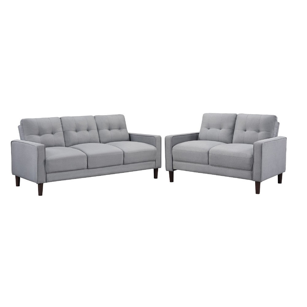 Bow 2pc Sofa Set w/ Track Arms & Tapered Legs | Gray Grid Tufted Fabric