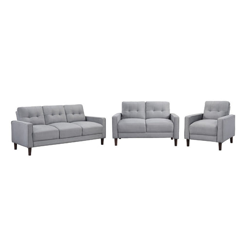 Bow 3pc Sofa Set w/ Track Arms & Tapered Legs | Gray Grid Tufted Fabric