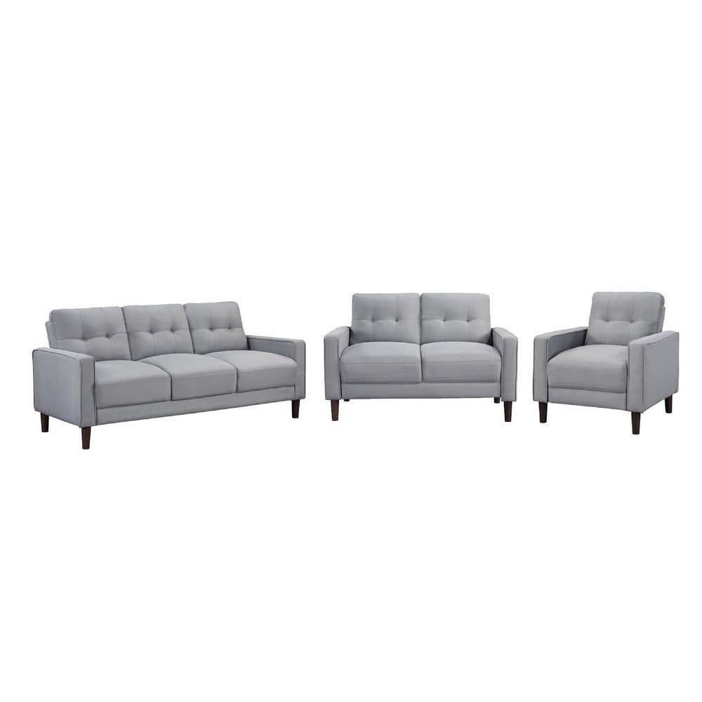 Bow 3pc Sofa Set w/ Track Arms & Tapered Legs | Gray Grid Tufted Fabric