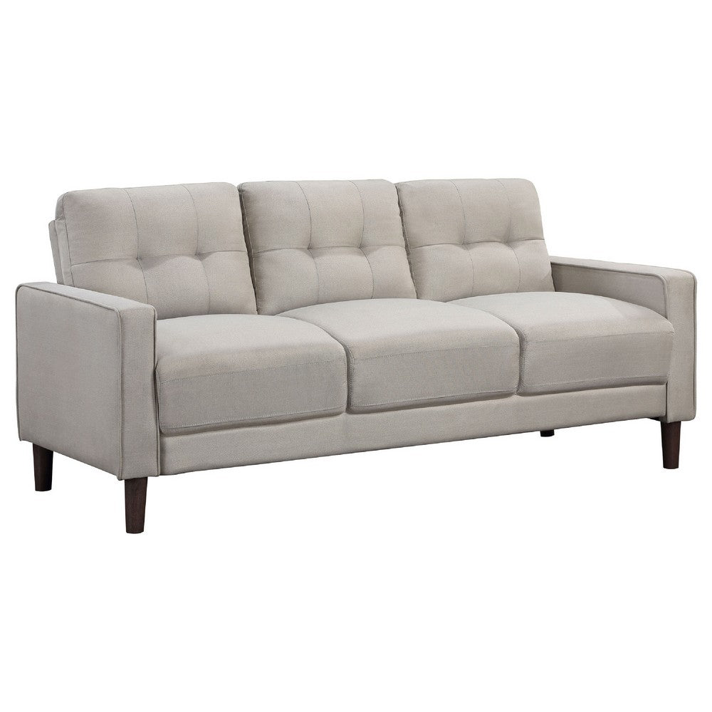 Bow 2pc Sofa Set w/ Track Arms & Tapered Legs | Beige Grid Tufted Fabric