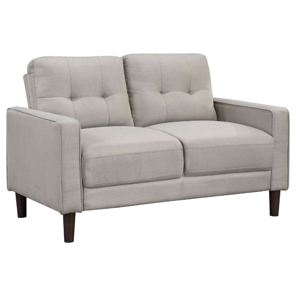 Bow 2pc Sofa Set w/ Track Arms & Tapered Legs | Beige Grid Tufted Fabric
