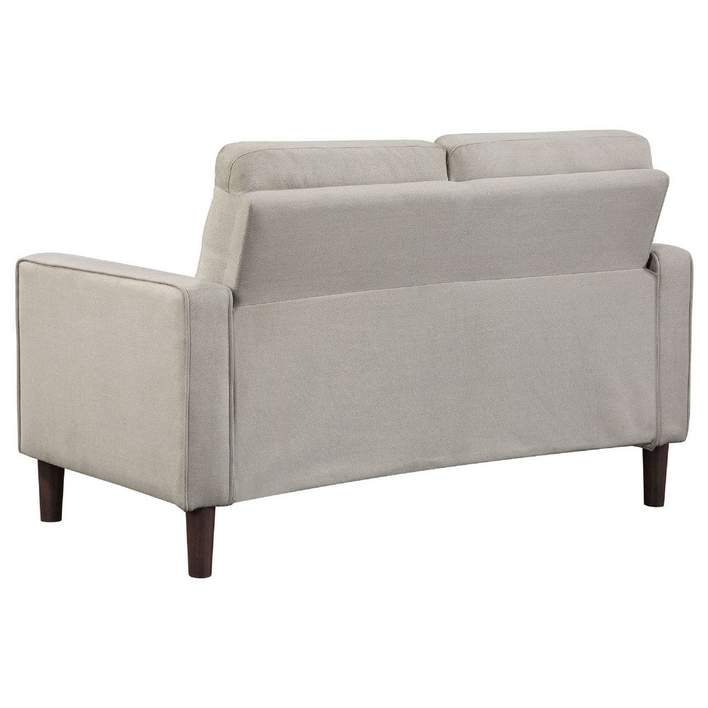 Bow 2pc Sofa Set w/ Track Arms & Tapered Legs | Beige Grid Tufted Fabric