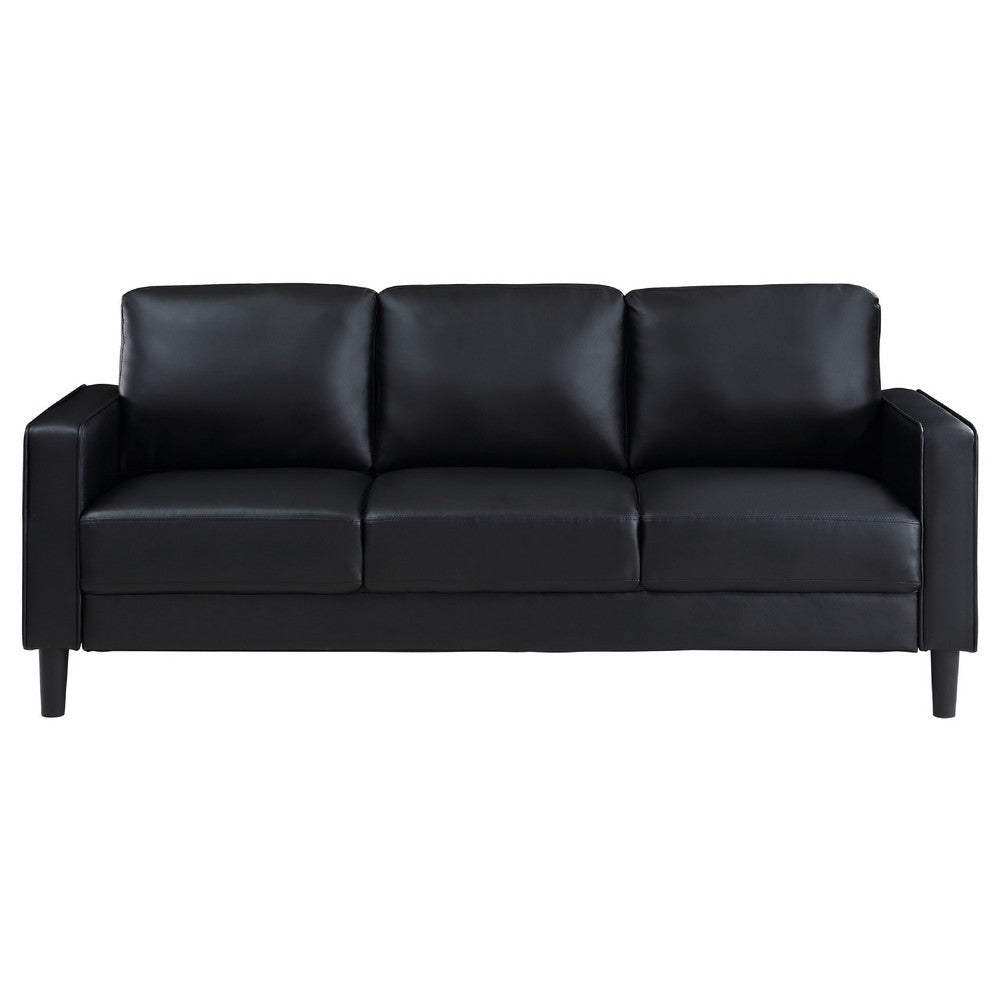 Rumi 2pc Sofa & Loveseat Set | Modern Track Arms | Black Faux Leather BM337803
