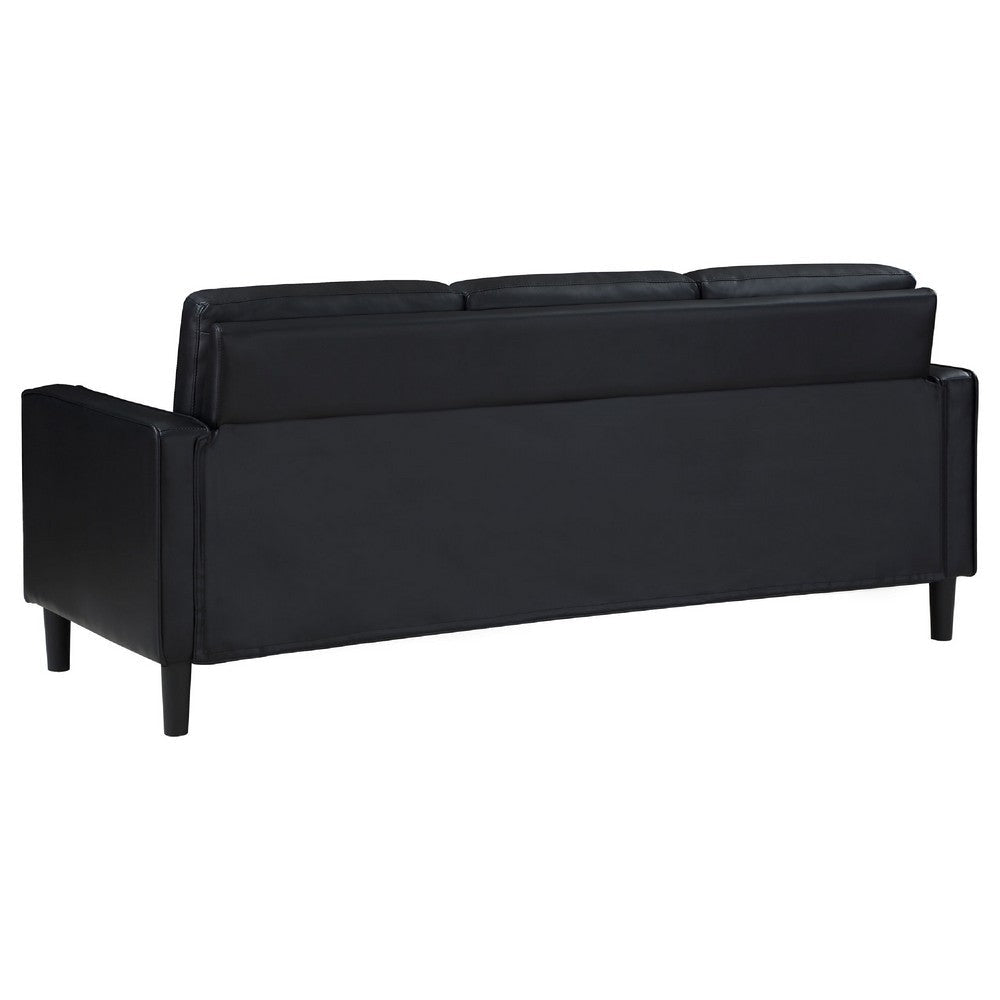 Rumi 2pc Sofa & Loveseat Set | Modern Track Arms | Black Faux Leather BM337803