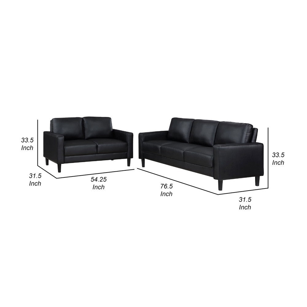 Rumi 2pc Sofa & Loveseat Set | Modern Track Arms | Black Faux Leather BM337803