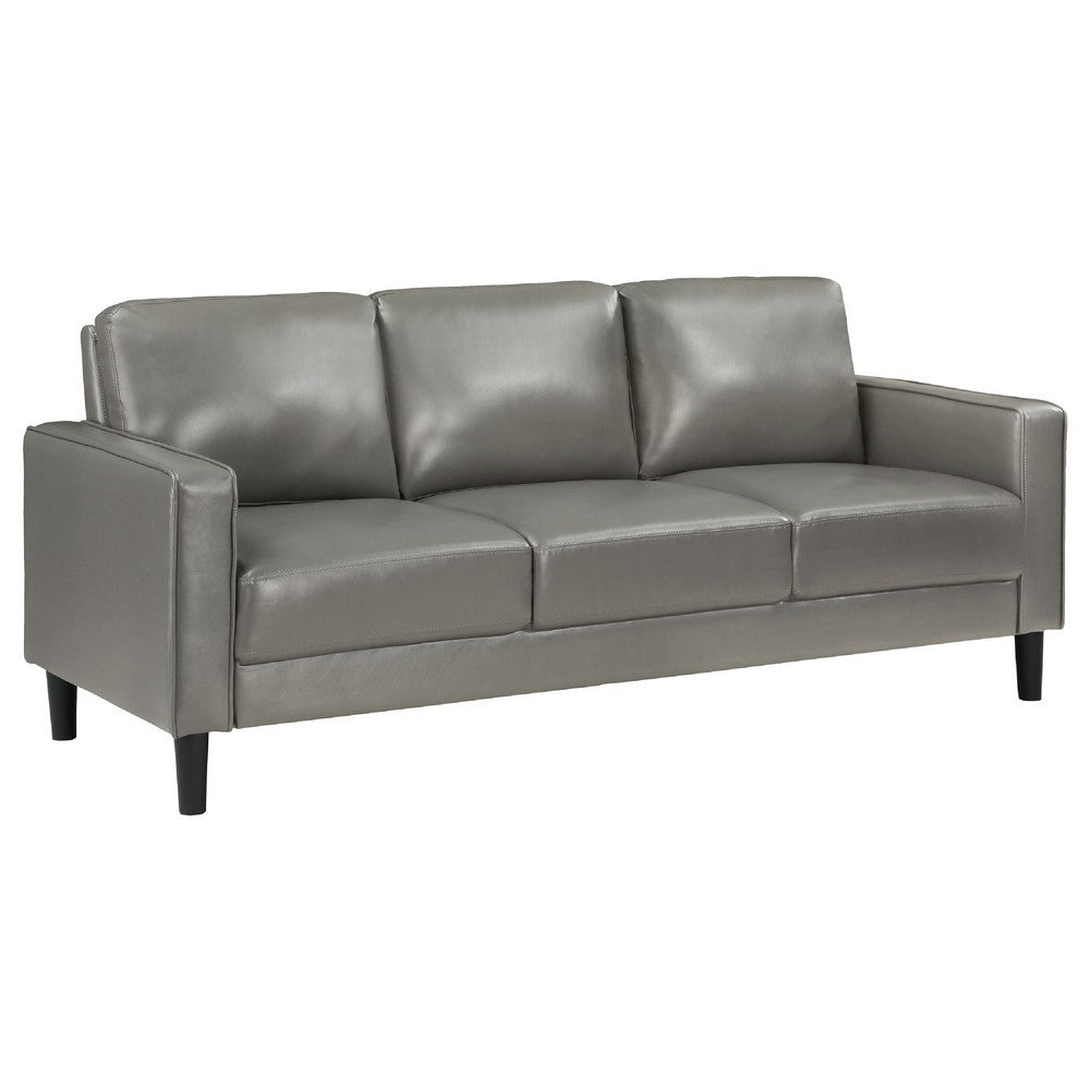 Rumi 2pc Sofa & Loveseat Set | Modern Track Arms | Gray Faux Leather BM337805