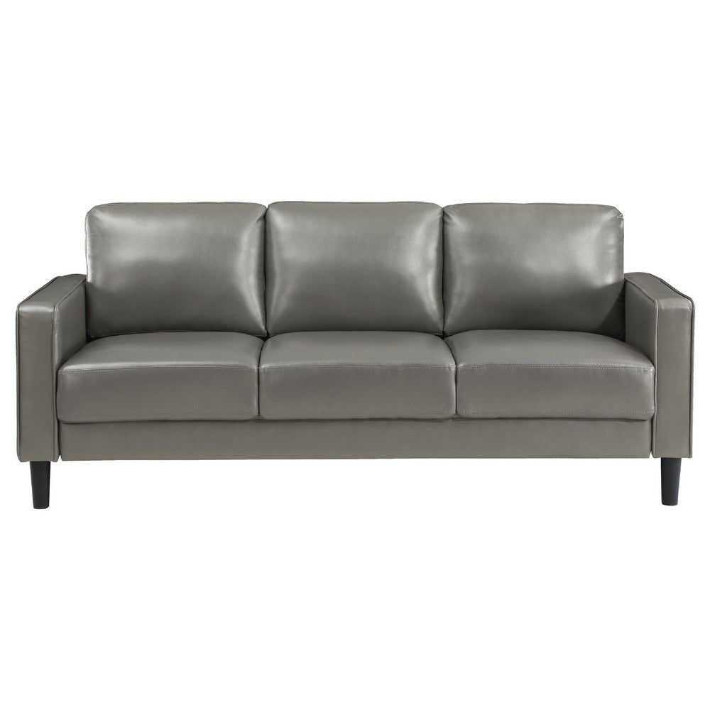 Rumi 2pc Sofa & Loveseat Set | Modern Track Arms | Gray Faux Leather BM337805