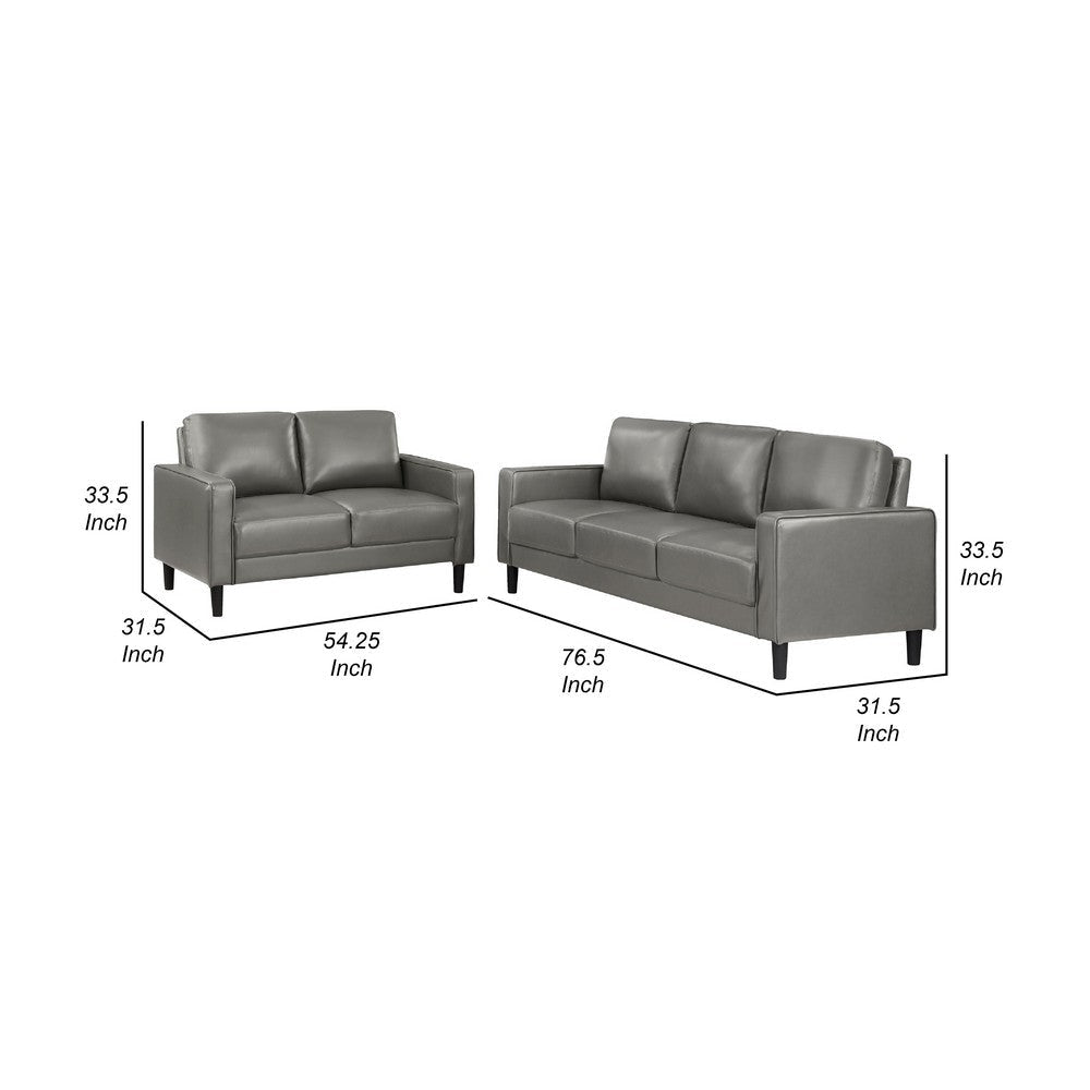 Rumi 2pc Sofa & Loveseat Set | Modern Track Arms | Gray Faux Leather BM337805