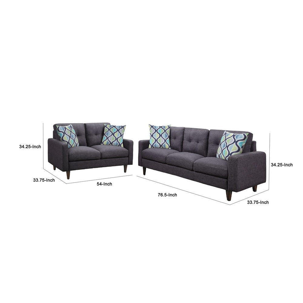 Nevile 2 Piece Track Arm Sofa & Loveseat Set | 4 Pillows | Gray Tufted BM337811