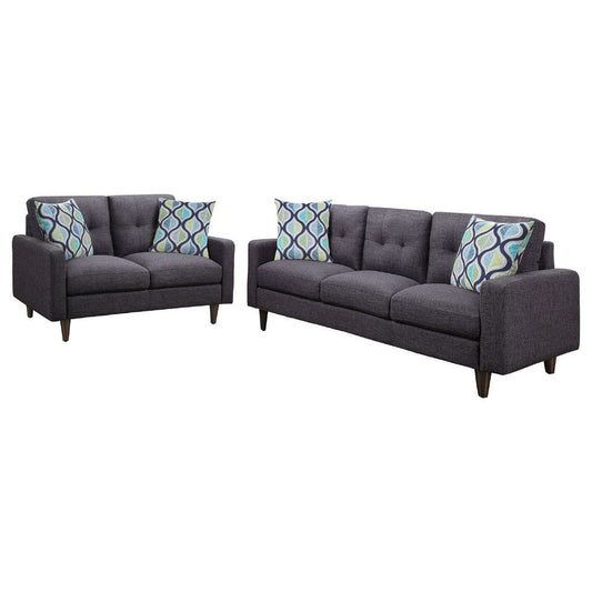 Nevile 2 Piece Track Arm Sofa & Loveseat Set | 4 Pillows | Gray Tufted