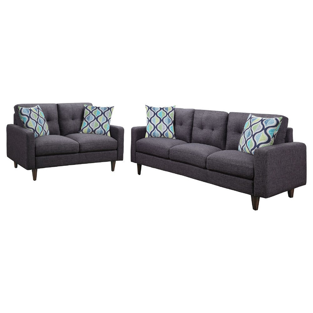 Nevile 2 Piece Track Arm Sofa & Loveseat Set | 4 Pillows | Gray Tufted