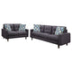 Nevile 2 Piece Track Arm Sofa & Loveseat Set | 4 Pillows | Gray Tufted
