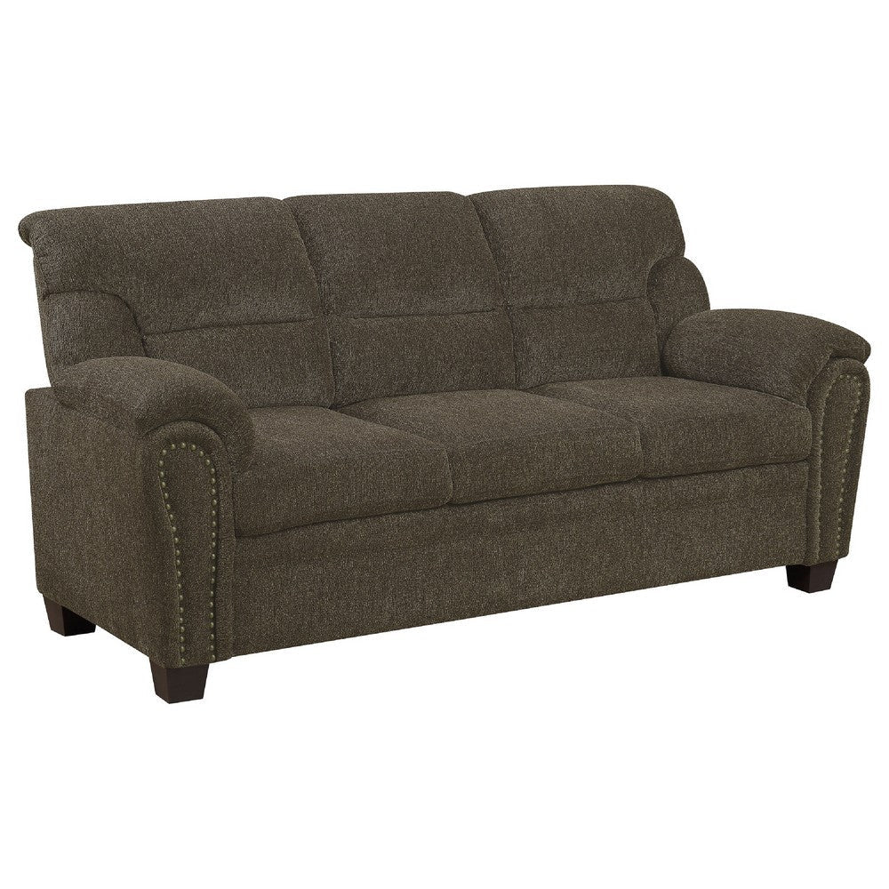 Clemen 2 Piece Sofa & Loveseat Set | Brown Chenille | Nailhead Trim BM337813