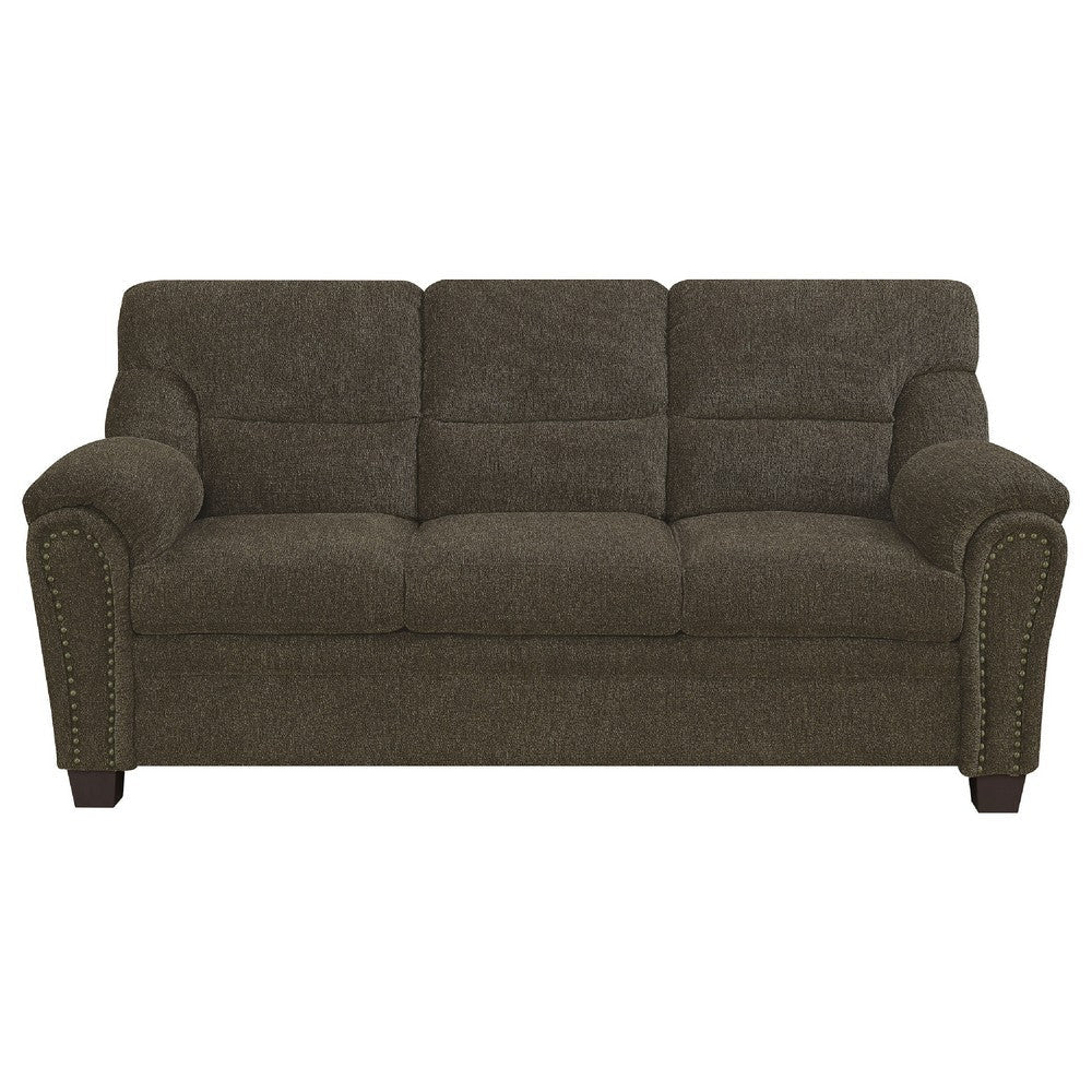 Clemen 2 Piece Sofa & Loveseat Set | Brown Chenille | Nailhead Trim BM337813