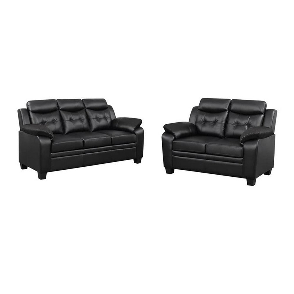 Finie 2 Piece Sofa & Loveseat Set | Black Faux Leather | Soft Foam